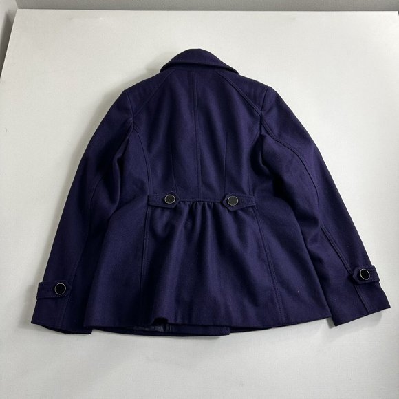 Express Womens Pea Coat Double Breasted Wool Blend Size M Purple Long Sleeves - Picture 2 of 12